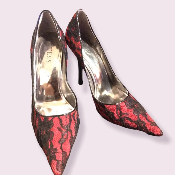 GUESS 4” Black lace Red sexy stiletto heel - Picture 3 of 5